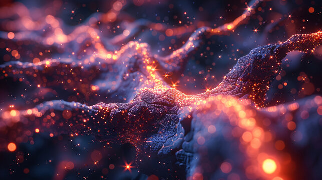 Envision a sophisticated and abstract visualization of artificial intelligence interacting with digital technology