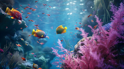 Fototapeta na wymiar A beautiful underwater scene with colorful fish swimming in a reef