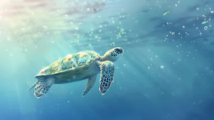 Fotobehang A cute turtle swimming in the blue sea © DESIRED_PIC
