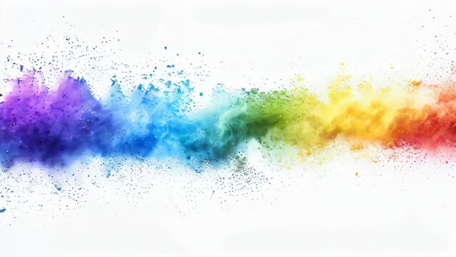 A rainbow colored powder explosion on a white background