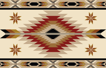 Ethnic tribal Aztec colorful beige background. Seamless tribal pattern, folk embroidery, tradition geometric Aztec ornament. Tradition Native and Navaho design for fabric, textile, print, rug, paper