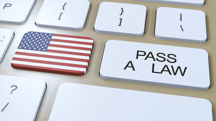 United States of America USA Country National Flag and Pass a Law Text on Button 3D Illustration