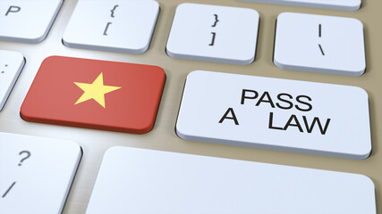 Vietnam Country National Flag and Pass a Law Text on Button 3D Illustration