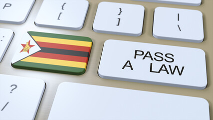 Zimbabwe Country National Flag and Pass a Law Text on Button 3D Illustration