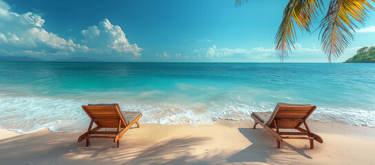 A beautiful sea beach with a blue sky and a sunny day