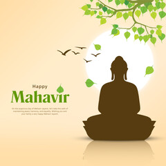 Vector Illustration Of Mahavir Jayanti Celebration Background. - obrazy, fototapety, plakaty