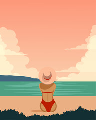 Summer beach poster, California, USA, banner, postcard