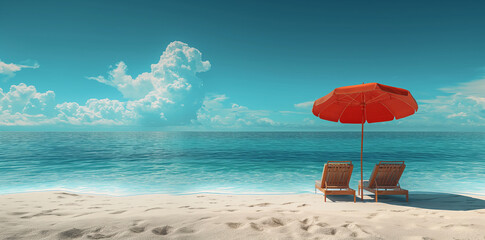 A beautiful sea beach with a blue sky and a sunny day