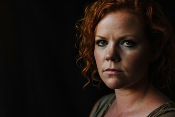 Portrait of a beautiful red-haired woman on a black background