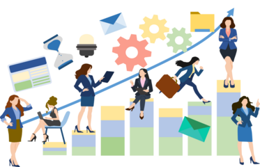 打ち合わせをする女性たちのイラスト