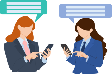 スマホを使って調べものをする女性実業家のイラスト