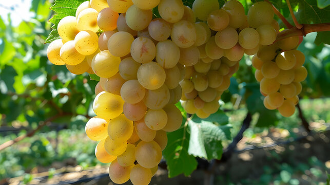 Fresh, ripe grapes in a vineyard, nature sweet refreshment