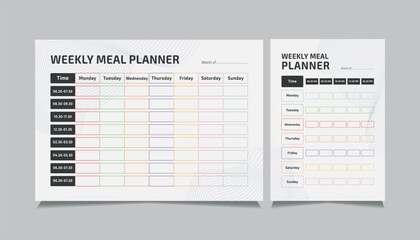 A4 Weekly meal planner schedule and diet chart Template.