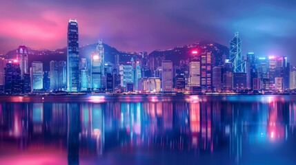 Fototapeta premium Night Lights: City Skyline Illuminated