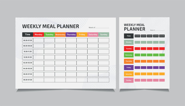 A4 Weekly meal planner schedule and diet chart Template.
