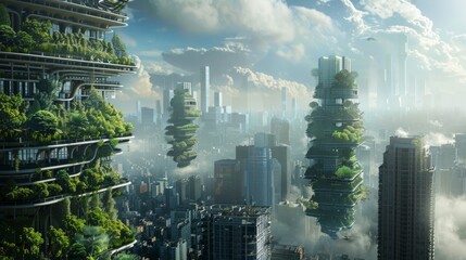 Obraz premium Modern Cityscape With Skyscrapers and Trees