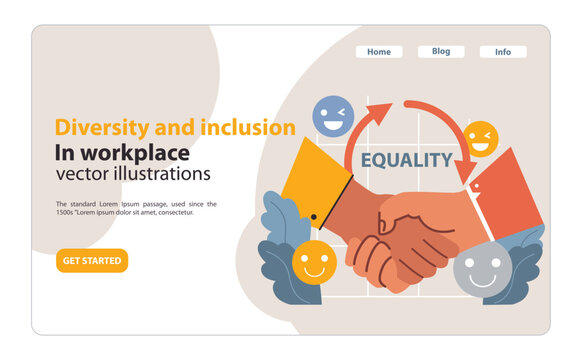 Handshake beneath the word Equality. Flat vector illustration