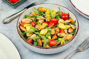 Seafood salad with mussels.
