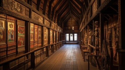 Inside of the old wooden church of the famous Barsana Monastery in Maramures County - obrazy, fototapety, plakaty
