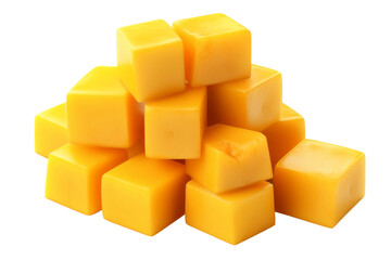 A Tower of Tasty Cubes: A Whimsical Display of Cheese Delights. On a White or Clear Surface PNG Transparent Background.