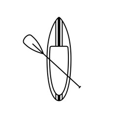 Logo club de paddle surf. Silueta lineal de tabla de paddle surf con remo cruzado