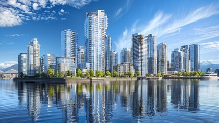 Fototapeta na wymiar Urban Waterfront With Skyscrapers, outdoor