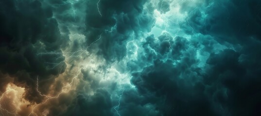 Fototapeta na wymiar Dark clouds with lightning, thunderstorm and stormy weather background