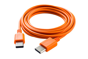 Illuminated Tangents: A Close-Up of an Orange USB Cable. On a White or Clear Surface PNG Transparent Background.