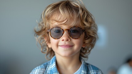 portrait of a blond boy in sunglasses - obrazy, fototapety, plakaty