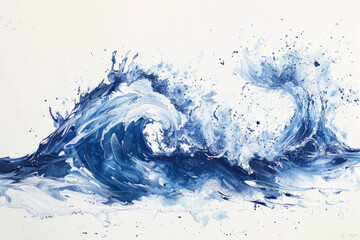 A dynamic seascape with bold, crashing blue waves against a pristine white background. - obrazy, fototapety, plakaty