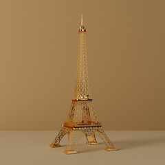 Golden Paris Eiffel Tower Statue. 3d Rendering