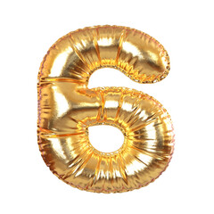 Golden Metal Balloon Number 6 Symbol for Festive, Text, Holidays. 3d Rendering