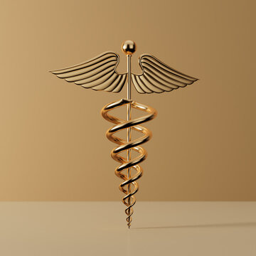 Gold Medical Caduceus Symbol. 3d Rendering