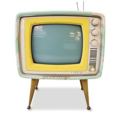 Vintage television isolated on white background, old, classic, retro, nostalgia, 60s, 70s, 80s, 90s, 2000s, front view