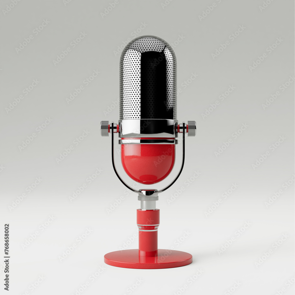 Leinwandbilder desk red retro microphone. 3d rendering
