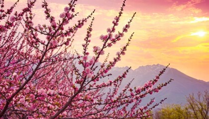 background art with pink blossom. Beautiful nature scene with blooming tree