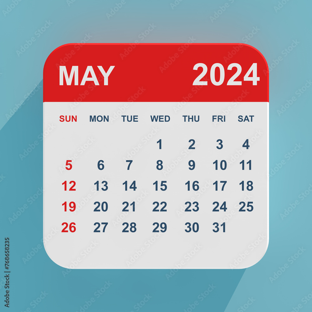 Poster flat icon calendar may 2024. 3d rendering