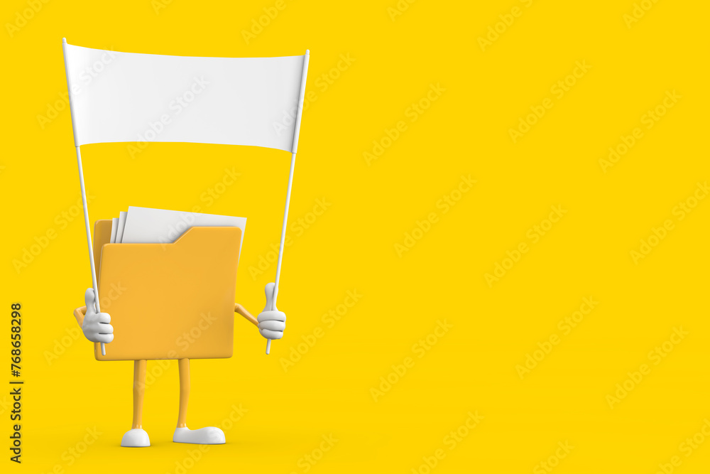 Aufkleber yellow file folder icon cartoon person character mascot and empty white blank banner with free space