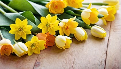Fototapeta premium Background of spring flowers for card for the holiday. Women's Day. Selective focus