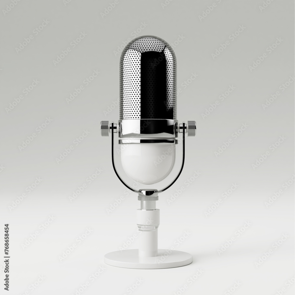 Aufkleber desk white retro microphone. 3d rendering