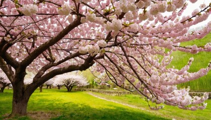 Fototapeta premium Beautiful cherry tree with tender flowers. Amazing spring blossom