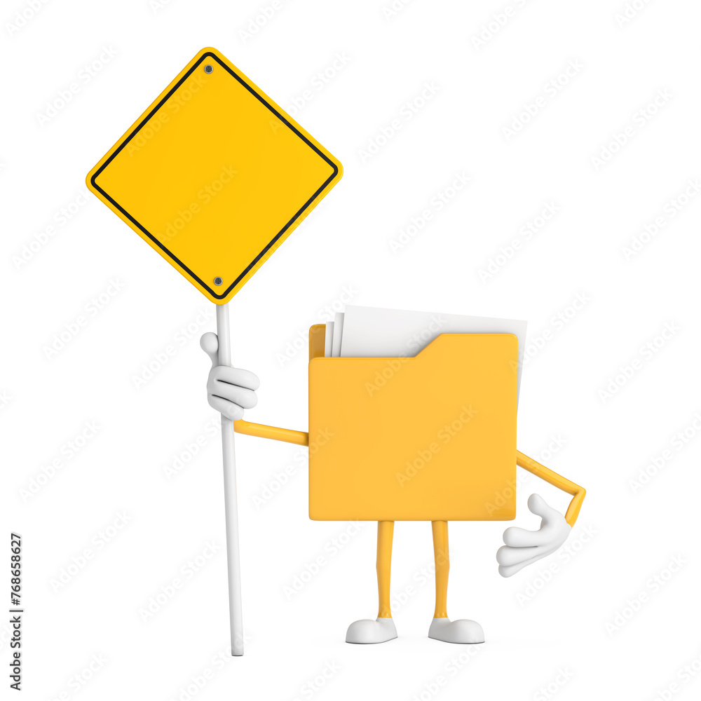 Aufkleber yellow file folder icon cartoon person character mascot and yellow road sign with free space for you
