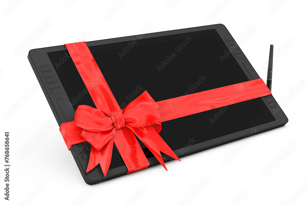 Aufkleber big size of digital graphics drawing tablet monitor with pen and blank screen as gift with red ribbo
