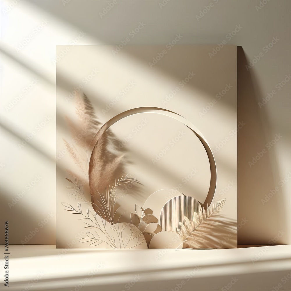 Poster a composition of shadows from natural elements casts a soothing pattern against a geometric backdrop