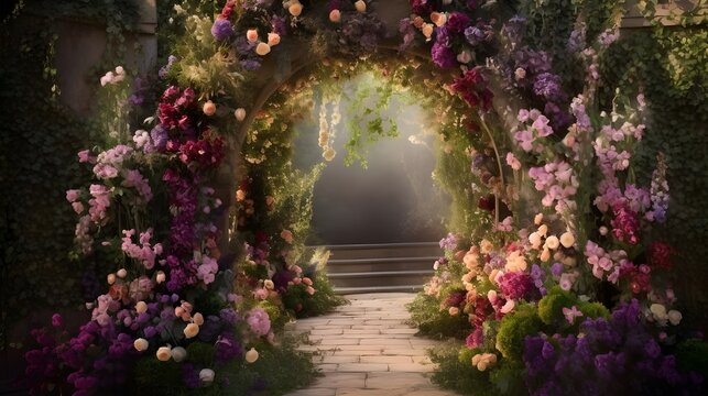 Fondo del jard&iacute;n encantado tel&oacute;n de fondo del arco floral fondo del jard&iacute;n secreto stream del creador de contenido

