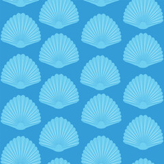 Beautiful Blue seashells seamless pattern on dark background. For summer print, textile and Fabric