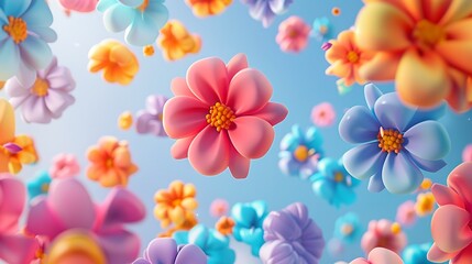 Fototapeta na wymiar 3D plush material flowers floating in the air