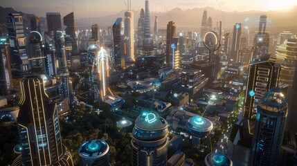 Futuristic City With Tall Buildings - Powered by Adobe