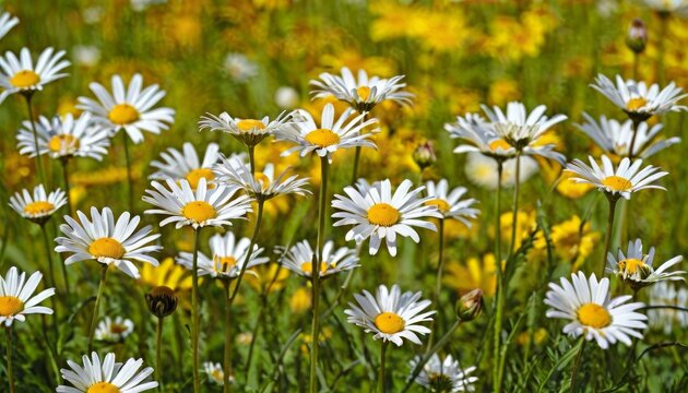 Daisies On Field Abstract Spring Landscape background