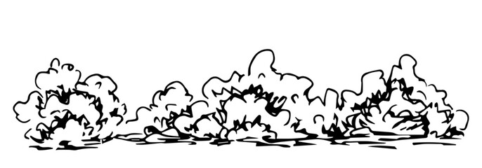 Hand drawn vector illustration with black outline. Shrub, hedge. Trees and vegetation. Sketch in ink.